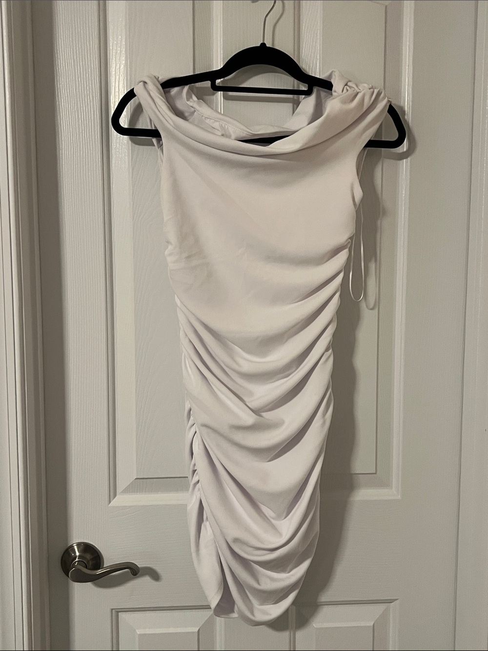 Abercrombie & Fitch White Draped Ruched Midi Dress